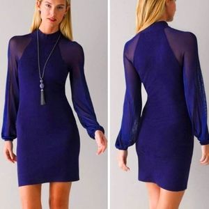 NWOT WHBM Navy Body Con Dress Sheer Sleeve size xl